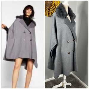 ZARA KNIT Faux Fur Cape ~Sz S~